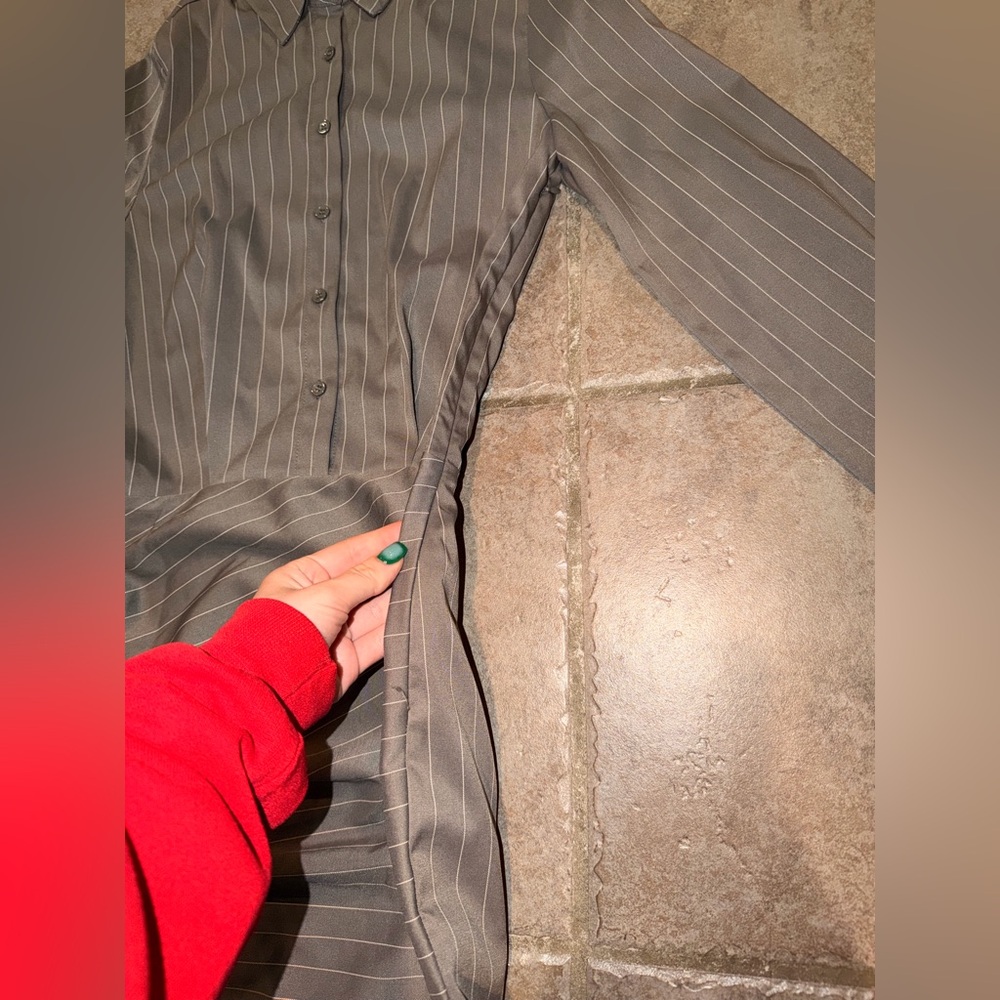 Striped Long-Sleeve Shirt Dress in Taupe - Picture 5 of 11